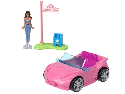 Mattel Mini Barbie Land Lalka kierowca pojazdu + autko kabriolet F