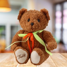 Pluszowa Maskotka Przytulanka Miś Zielono-Czerwona Kokarda Brązowy 30cm
