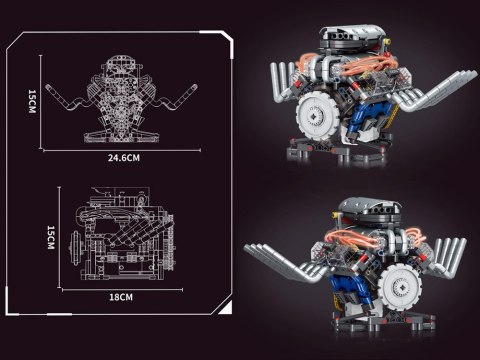 Klocki techniczne Zbuduj SILNIK na akumulator Światło i ruch 665-ele