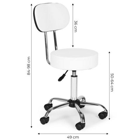 Stołek obrotowy z oparciem taboret kosmetyczny medyczny fotel regulowany biały ModernHome