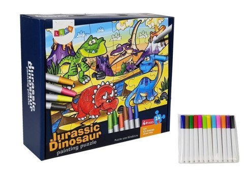 Puzzle Do Kolorowania Dinozaury Pisaki 24 elem