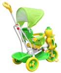 3-kołowy Rowerek dla dzieci Kaczka Zielony + Dźwięki + Daszek + Barierka + Podnóżek + Rączka + Schowek