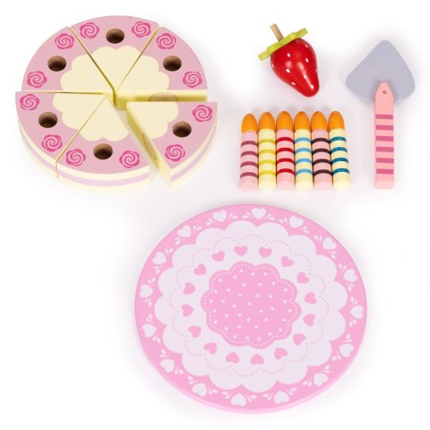 Zestaw drewniany tort na rzepy świeczki owoce dla dzieci 16 elementów 