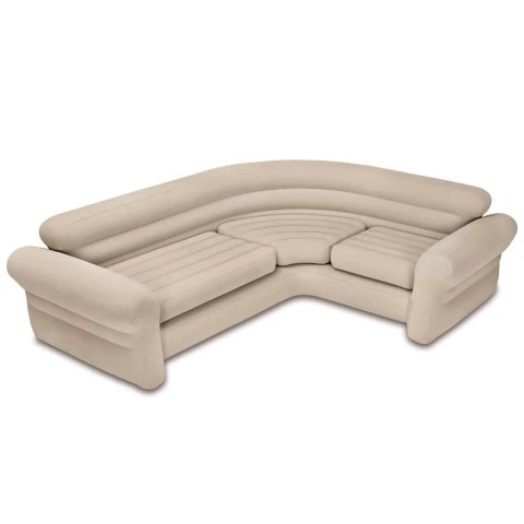 Dmuchana kanapa narożna sofa czteroosobowa 257x203x76 cm beżowa INTEX 68575
