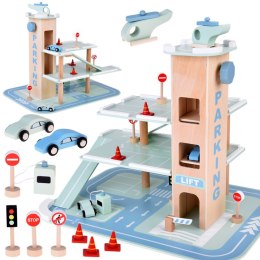 Piętrowy parking drewniany WINDA zjazdy autka znaki duży zestaw ZA5615