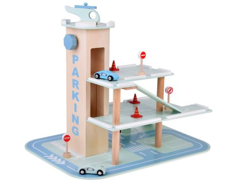 Piętrowy parking drewniany WINDA zjazdy autka znaki duży zestaw ZA5615