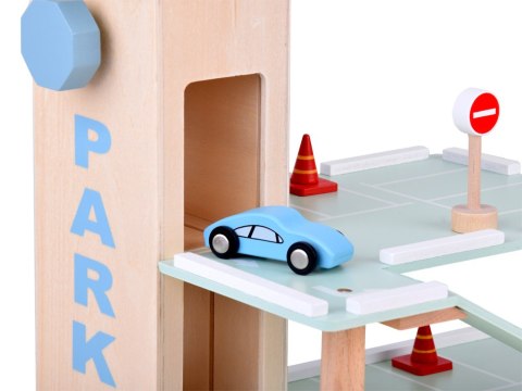 Piętrowy parking drewniany WINDA zjazdy autka znaki duży zestaw ZA5615