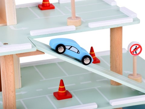 Piętrowy parking drewniany WINDA zjazdy autka znaki duży zestaw ZA5615