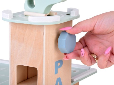 Piętrowy parking drewniany WINDA zjazdy autka znaki duży zestaw ZA5615