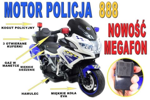 OLBRZYMI SUPER MOTOR ŚCIGACZ POLICYJNY,MIĘKKIE KOŁA, MIĘKKIE SIEDZENIE, GAZ W RĄCZCE, HAMULEC /MH888