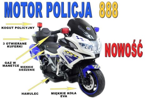 OLBRZYMI SUPER MOTOR ŚCIGACZ POLICYJNY,MIĘKKIE KOŁA, MIĘKKIE SIEDZENIE, GAZ W RĄCZCE, HAMULEC /MH888