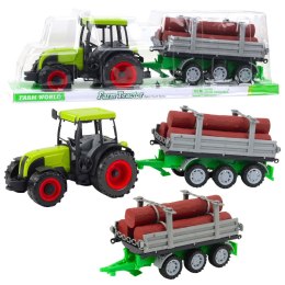 Traktor Rolniczy Farmerski Z Przyczepą Do Drewna Kłody Zielony