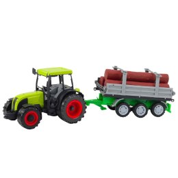 Traktor Rolniczy Farmerski Z Przyczepą Do Drewna Kłody Zielony