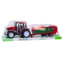 Traktor Rolniczy Farmerski Z Zieloną Przyczepą i Sianem Czerwony