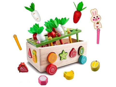 Sorter Montessori drewniany wózek złap robaczka marchewki układanka