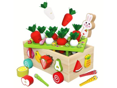 Sorter Montessori drewniany wózek złap robaczka marchewki układanka