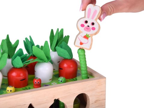 Sorter Montessori drewniany wózek złap robaczka marchewki układanka