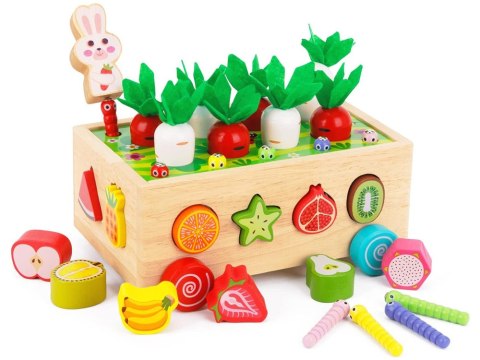 Sorter Montessori drewniany wózek złap robaczka marchewki układanka