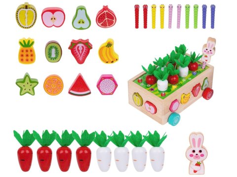 Sorter Montessori drewniany wózek złap robaczka marchewki układanka
