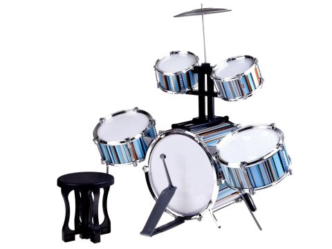 Perkusja dla dzieci 5-bębnów + taboret w zestawie - niebieski design IN0182