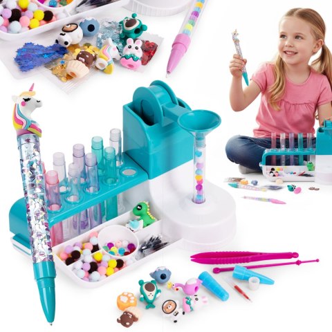 Zestaw do robienia długopisów fabryka pen creator DIY zwierzątka brokat koraliki pompony