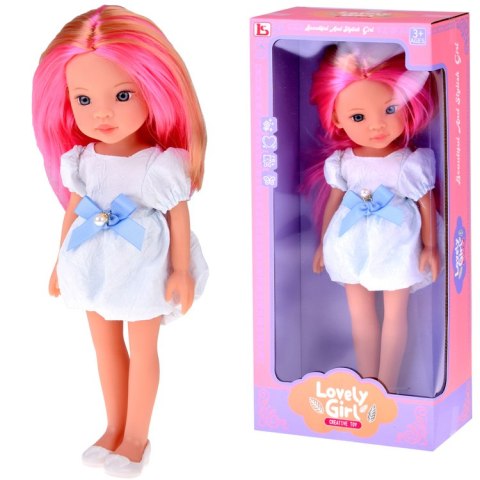 Lovely Girl Urocza Lalka w białej sukience z niebieską kokardką 33cm ZA5850