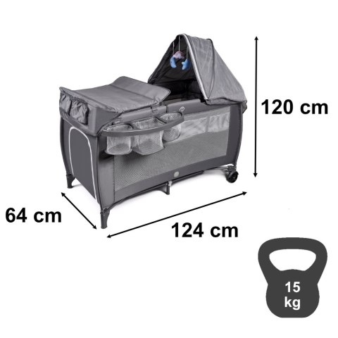 Łóżeczko dziecięce turystyczne składane dwupoziomowe przewijak max. 15kg