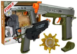 Zestaw Policyjny Pistolet 20cm Odznaka Gwizdek Świetlne Dźwięk