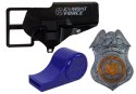 Zestaw Policyjny pistolet Odznaka Kabura Gwizdek Dźwięk Efekty