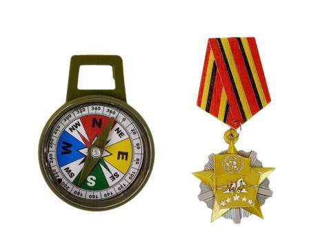 Zestaw żołnierza Pistolet Nóż Lornetka Słuchawki Gwizdek Krótkofalówka