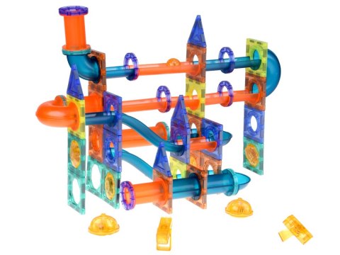 ŚWIECĄCE Klocki magnetyczne 3D - Zbuduj tor kulkowy KULODROM 116-ele