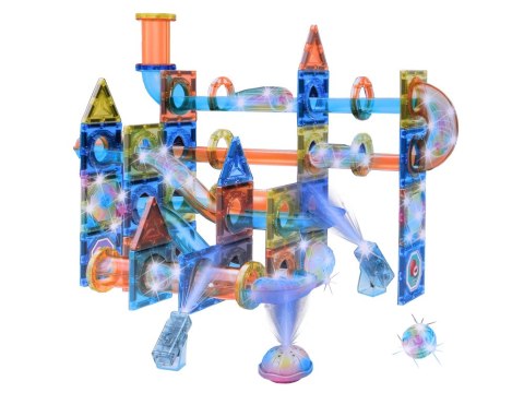 ŚWIECĄCE Klocki magnetyczne 3D - Zbuduj tor kulkowy KULODROM 116-ele