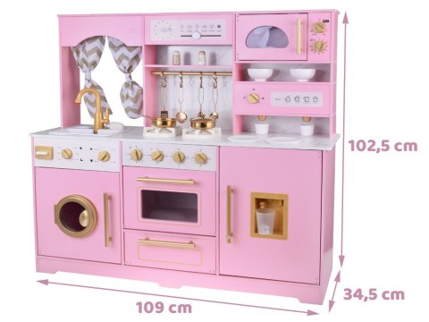 Duża kuchnia drewniana interaktywna glamour złote dodatki ekspres