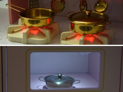 Duża kuchnia drewniana interaktywna glamour złote dodatki ekspres