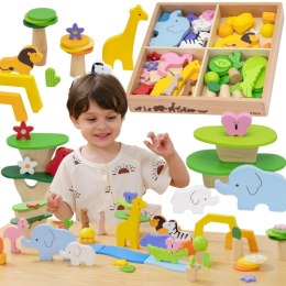 VIGA Drewniane Klocki Kolorowe Opowieści Tropikalne Pudełko 55el.