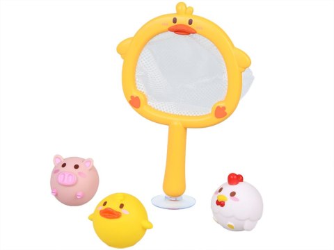 Zabawki do kąpieli ŁOWIENIE 3 gumowe zwierzątka bez dziurki + sitko ZA5924