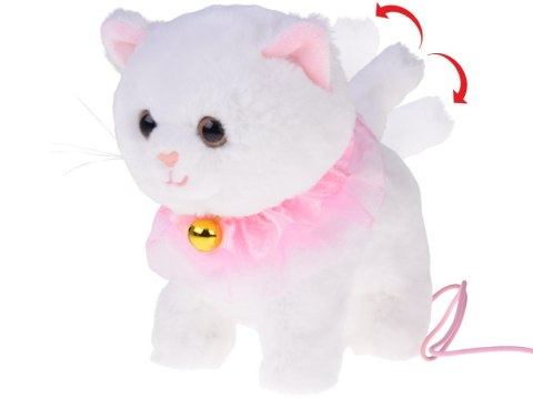 Kotek interaktywny chodzi na smyczy miauczy rusza ogonkiem