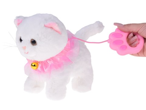 Kotek interaktywny chodzi na smyczy miauczy rusza ogonkiem