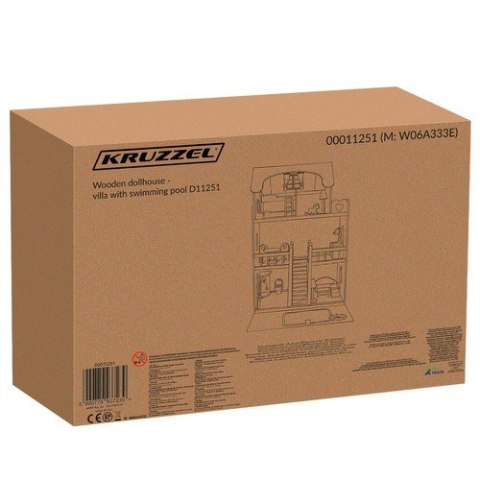 +LED Domek drewniany dla lalek - willa z basenem D11251