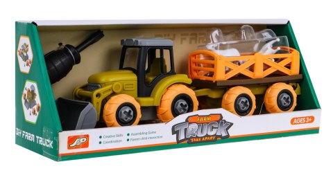 Rozkręcany traktor z łyżką i przyczepą + śrubokręt + Majsterkowicza