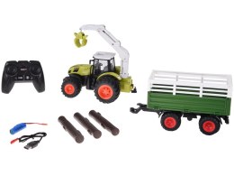 Sterowany Traktor na pilota z przyczepą i chwytakiem bale drewna