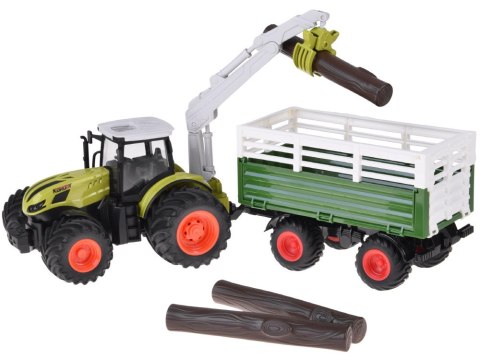 Sterowany Traktor na pilota z przyczepą i chwytakiem bale drewna