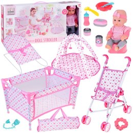 Zestaw Deluxe Lalka Bobas Wózek Łóżeczko Mata z akcesoriami 17ele