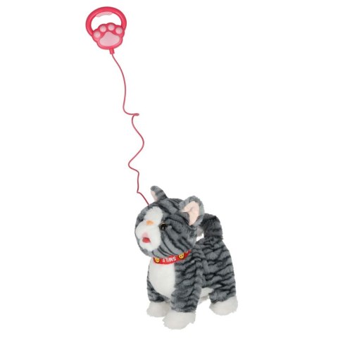 Kotek interaktywny na smyczy miauczy chodzi rusza ogonem szary