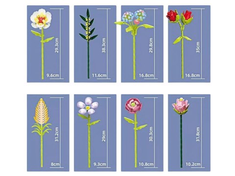 Klocki techniczne SERIA: Bukiet 8 kwiatów polnych w wazonie 691-ele