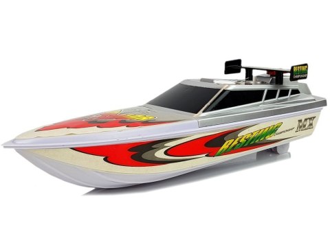 Łódź Motorówka Na Baterie Srebrna z Naklejkami 4 Kierunki 40 cm Łódź Motorówka Na Baterie Srebrna z Naklejkami 4 Kierunki 40 cm