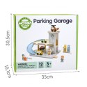GREEN Drewniany Parking Piętrowy 2w1 Stacja Benzynowa z Autkami i Figurkami 12 el. FSC