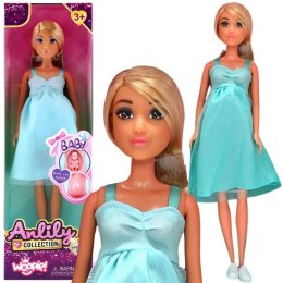 ROYAL Lalka Lily z Brzuszkiem w Ciąży Niemowlak Błękitna Sukienka