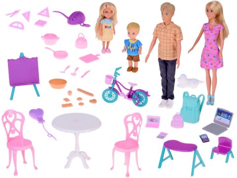 Anlily Duży zestaw RODZINA LALEK Kuchnia i mebelki + szkoła i praca