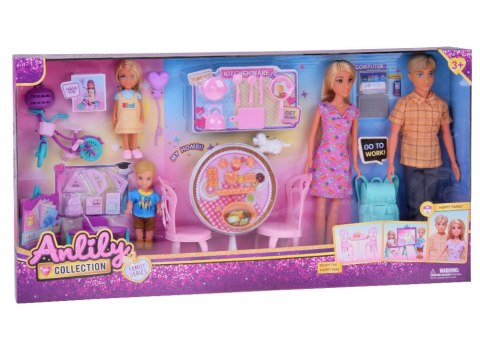 Anlily Duży zestaw RODZINA LALEK Kuchnia i mebelki + szkoła i praca